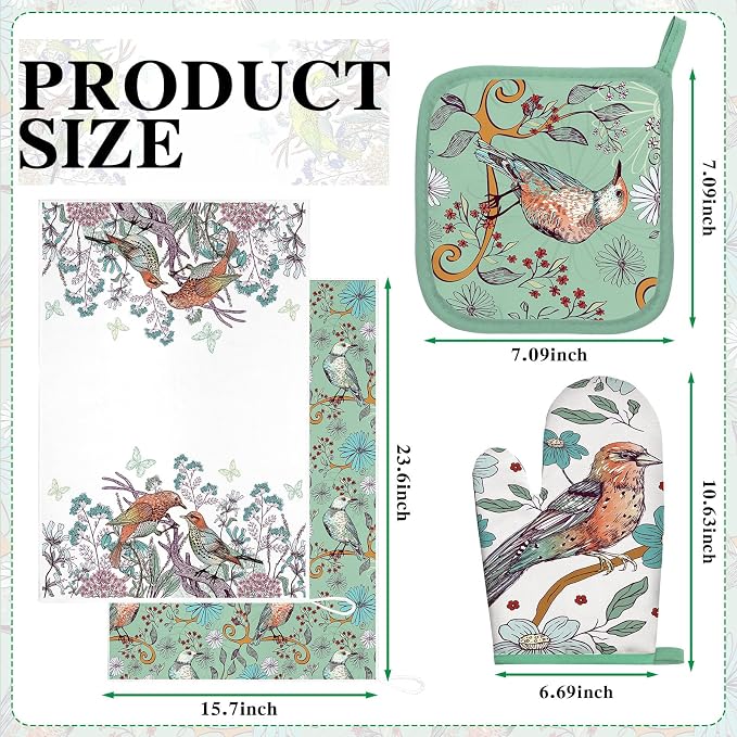 Leinuosen 6 Bird Flower Kitchen Towels Kitchen Decor and Accessories Set Floral - Image 3