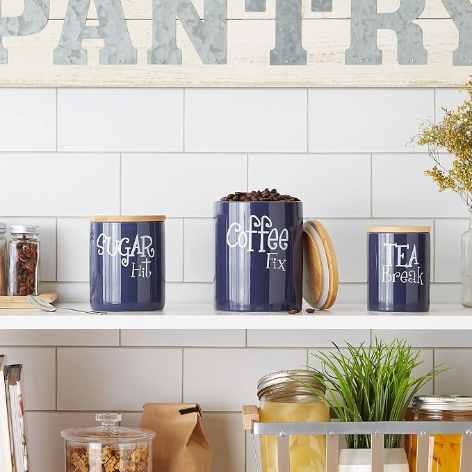 DII Kitchen Accessories Retro Collection Ceramics, Canister Set, Nautical Blue - Image 5