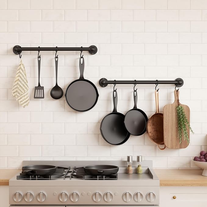 KES 110lb High-Capacity Pot Rack Wall Mounted Set of 2, 16 Inch Pot Hangers - Image 8