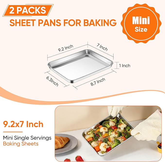 LIANYU Stainless Steel Tray for Baking, 9.2x7” Small Cookie Baking Sheet Pan - Image 2