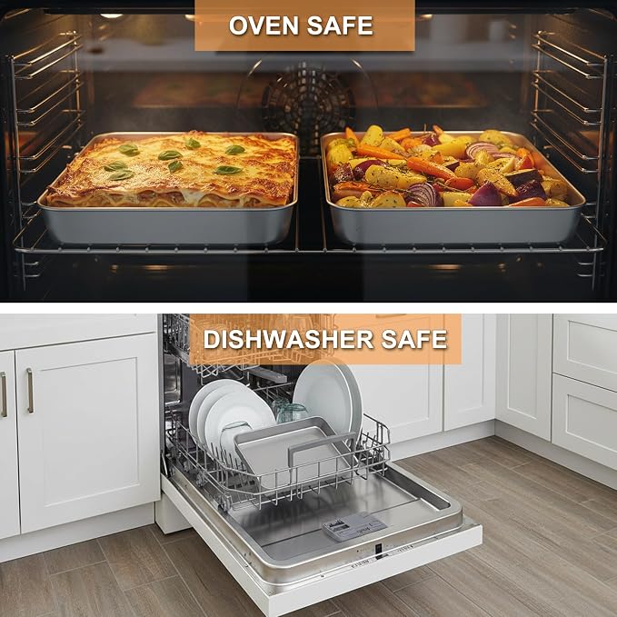 E-far Small Baking Pan with Lid, 9.4”x 7” x 2” Stainless Steel Rectangle Sheet - Image 4