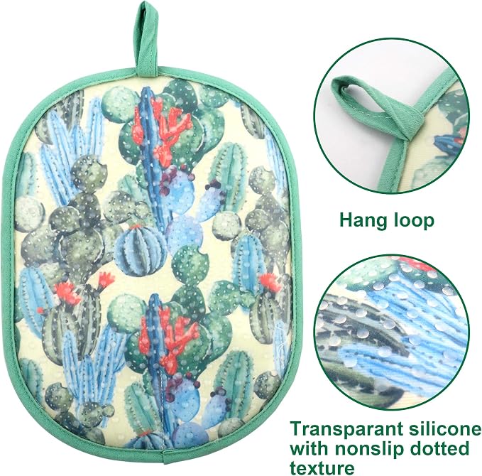 Pot Holders Set of 2 with Transparent Clear Silicone Shell and Nice Cactus - Image 3