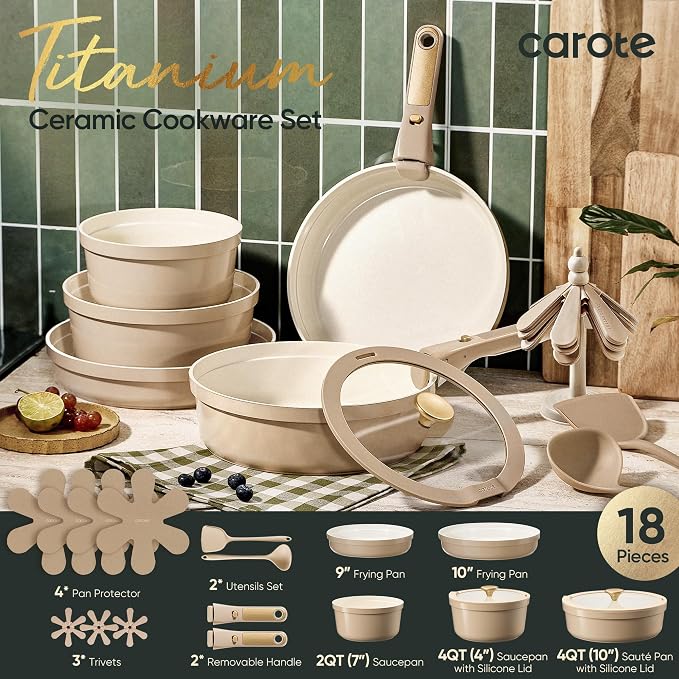 CAROTE 18 Pcs Ceramic Cookware Set Titanium Nonstick - Image 2