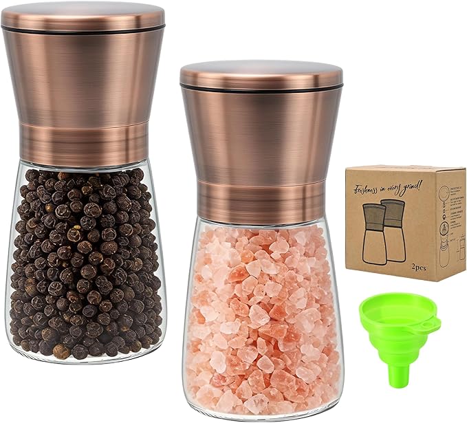 R DRURLCD Short Copper Salt and Pepper Grinder Set of 2, Manual Adjustable by RDRURLCD