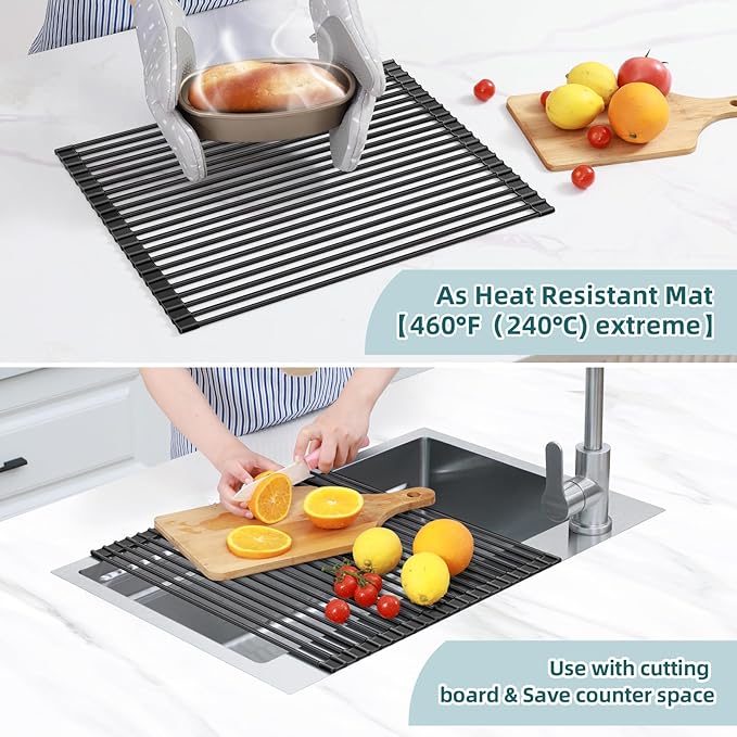 Ohuhu Over The Sink Dish Drainer Drying Rack, 17.6" W x 15.4" L Roll Up Dish - Image 3