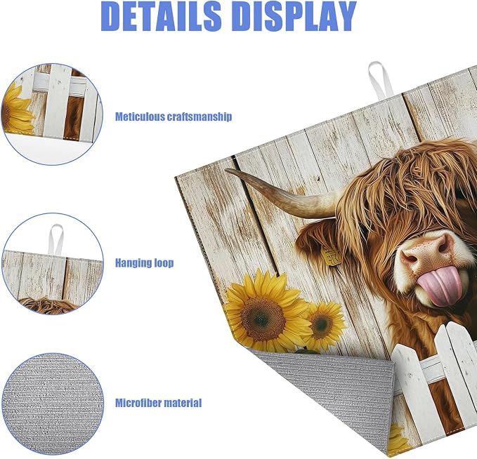 Sunflower Highland Cow Dish Drying Mat - Image 3