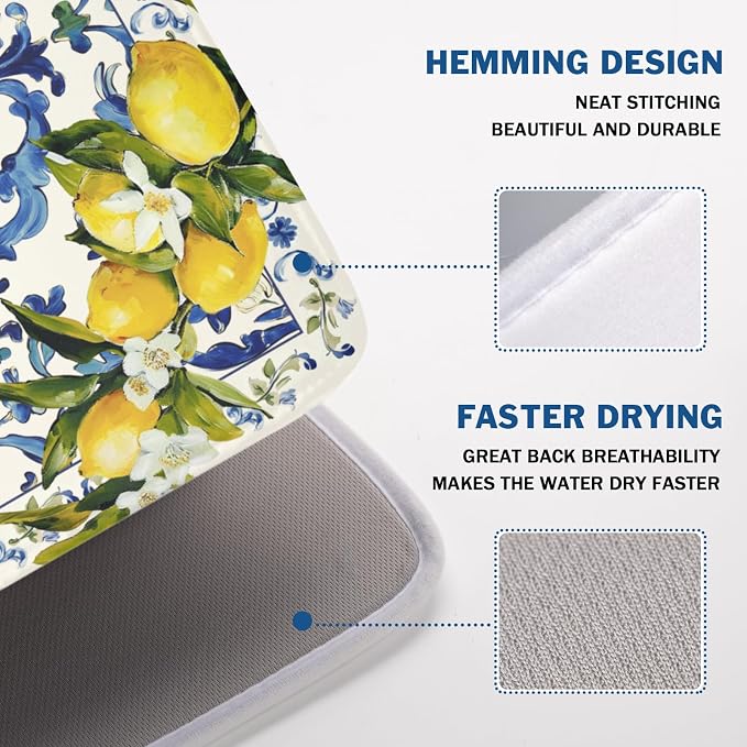 Lemon Dish Drying Mat 24x18 Inch, Italian Olive Tree Dish Drainer Mats Summer - Image 4