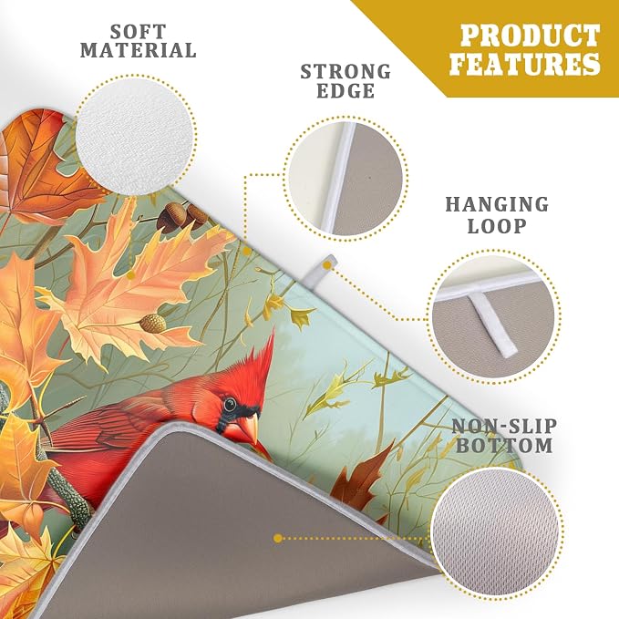 Giwawa Fall Birds Dish Drying Mat 18x24 Inch Autumn Maple Leaf Tree Dish - Image 4