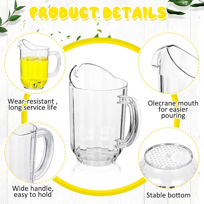 Tessco for you Plastic Pitchers 60 Ounce Clear Restaurant Jug Large Water - Image 3