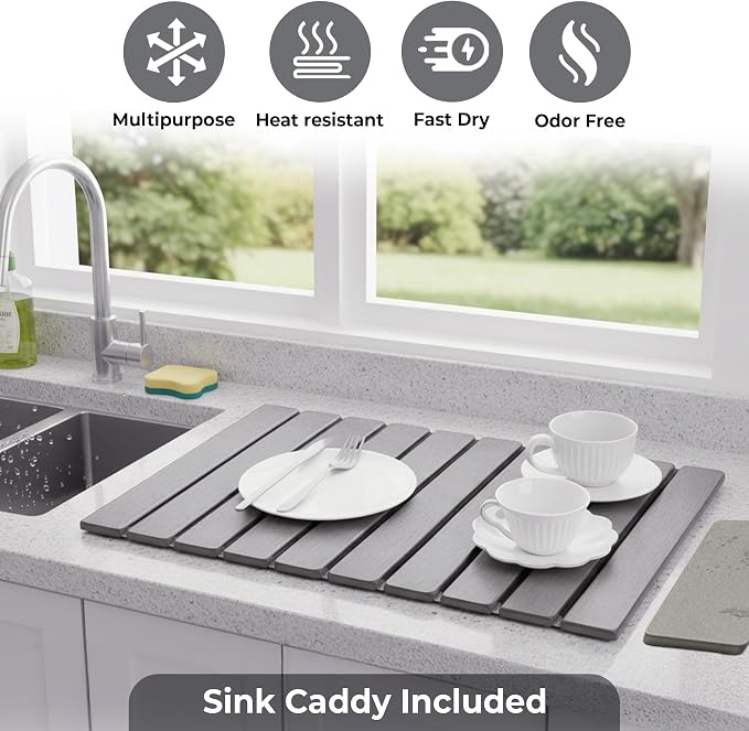 Large Stone Dish Drying Mat for Kitchen Counter, Quick Dry Stone Dishes Mats - Image 4