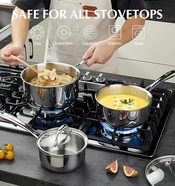 KOCH SYSTEME CS Triply Stainless Steel Saucepan Set, 1QT & 2QT & 3QT Stainless - Image 4