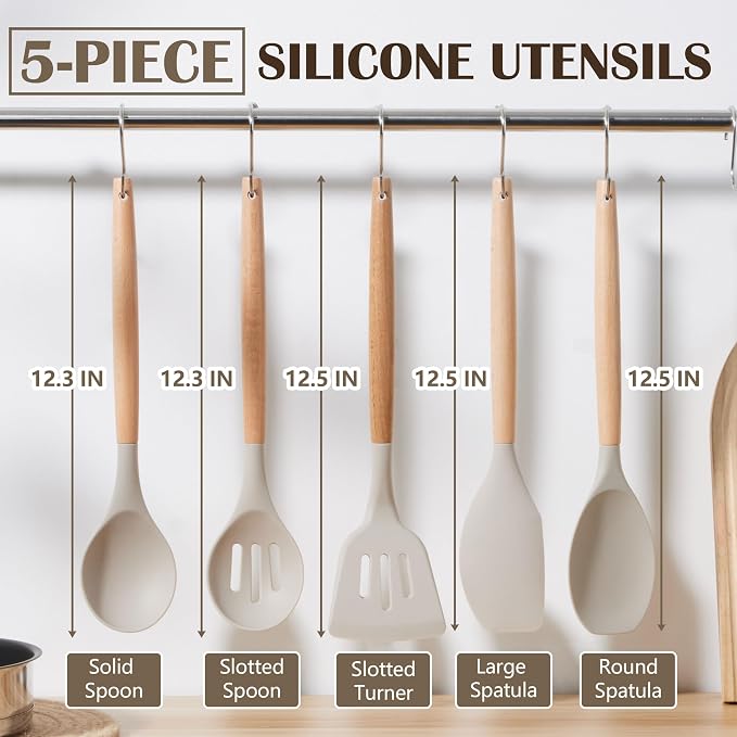 E-far Silicone Cooking Utensils Set, 5-Piece Kitchen Utensils Set - Image 2