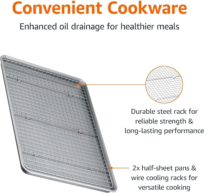 Amazon Basics Ceramic Nonstick Baking Sheets & Cooling Rack Set, Dishwasher Safe - Image 3