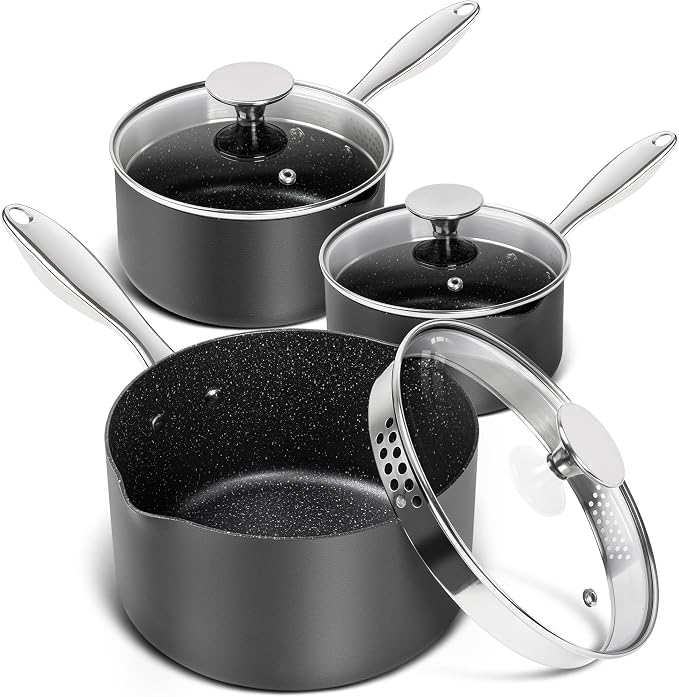 MICHELANGELO Hard Anodized Saucepan Set by Michelangelo