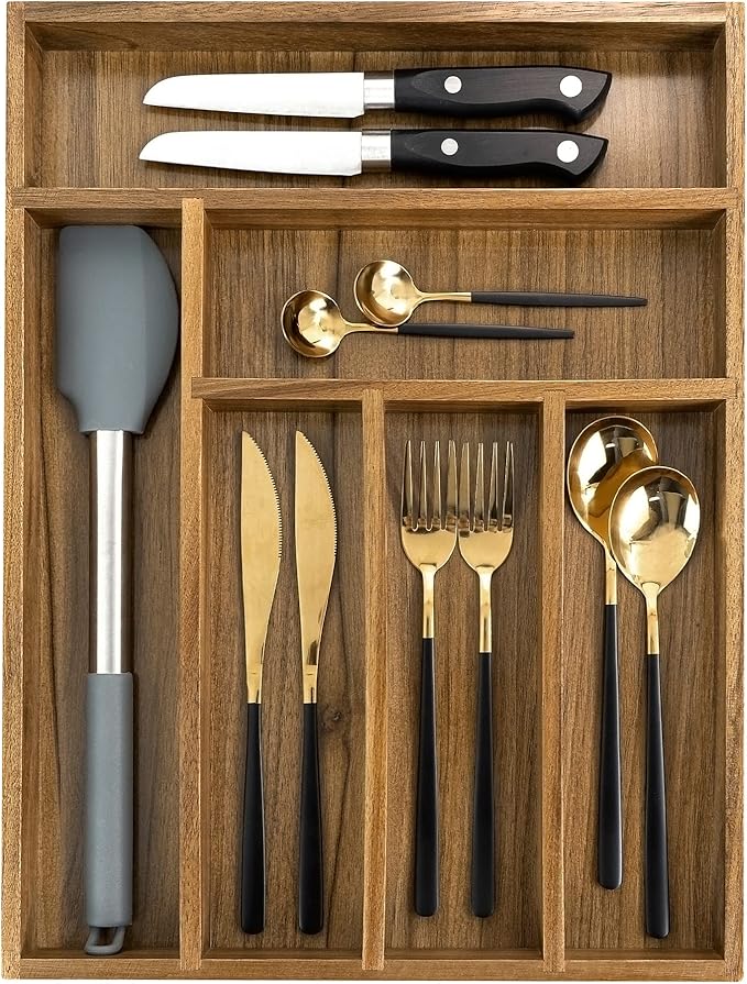 EcoFives Luxury Acacia Kitchen Drawer Organizer - Image 2
