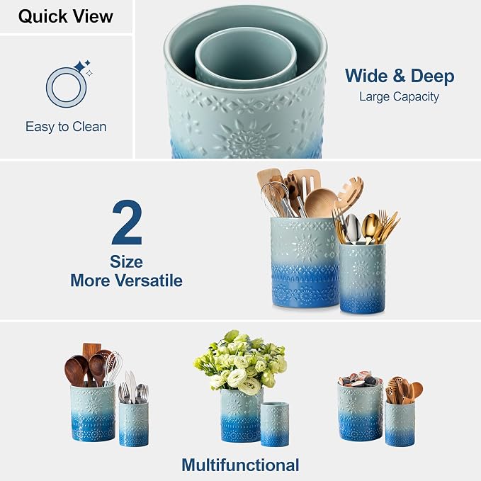 LOVECASA Utensil Holder, 7.2"+5.4" Ceramic Utensil Holder - Image 9