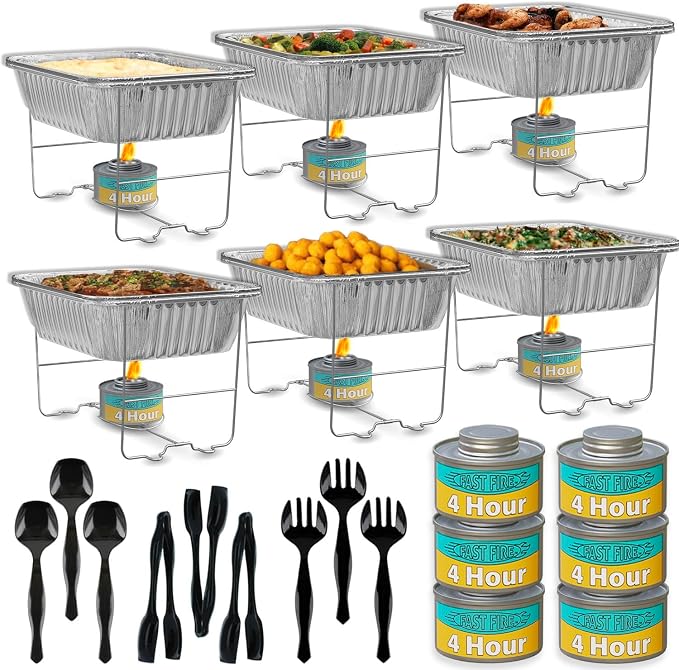 Disposable Chafing Dish Buffet Set – 6 Pack Half Size, Patented Foldable Wire by Pelto