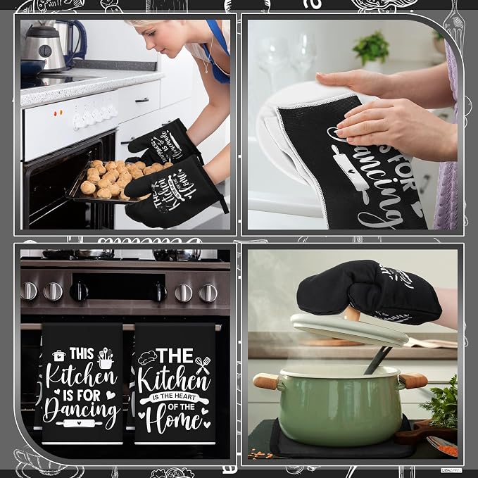 12 Pcs Farmhouse Kitchen Decor and Accessories Sets 4 Black Kitchen Towels 4 - Image 6