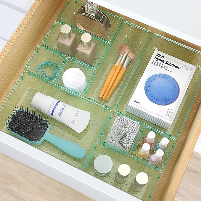 StorMiracle 13 PCS Clear Plastic Drawer Organizers Set, 4 Size Desk Drawer - Image 5