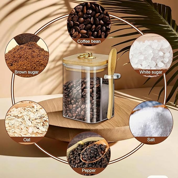 holoith Glass Jars with Bamboo Lids and Spoons, 16 oz Glass Storage Containers - Image 7