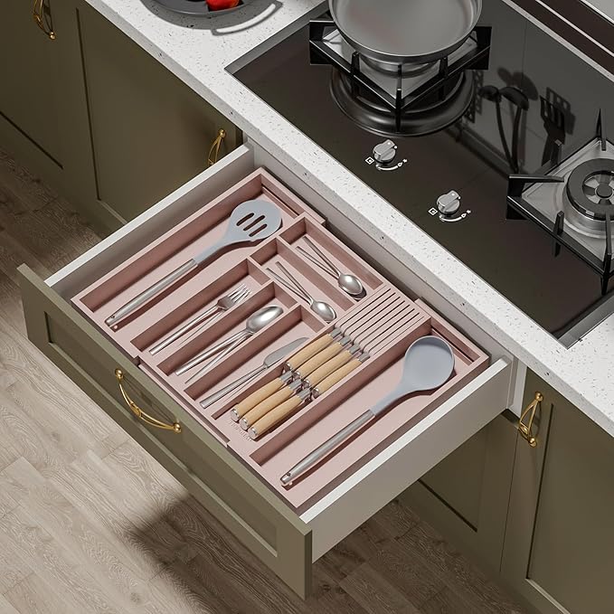 TIOPGHAD Bamboo-Silverware-Drawer-Organizer-Kitchen, Expandable Utensil Holder - Image 3
