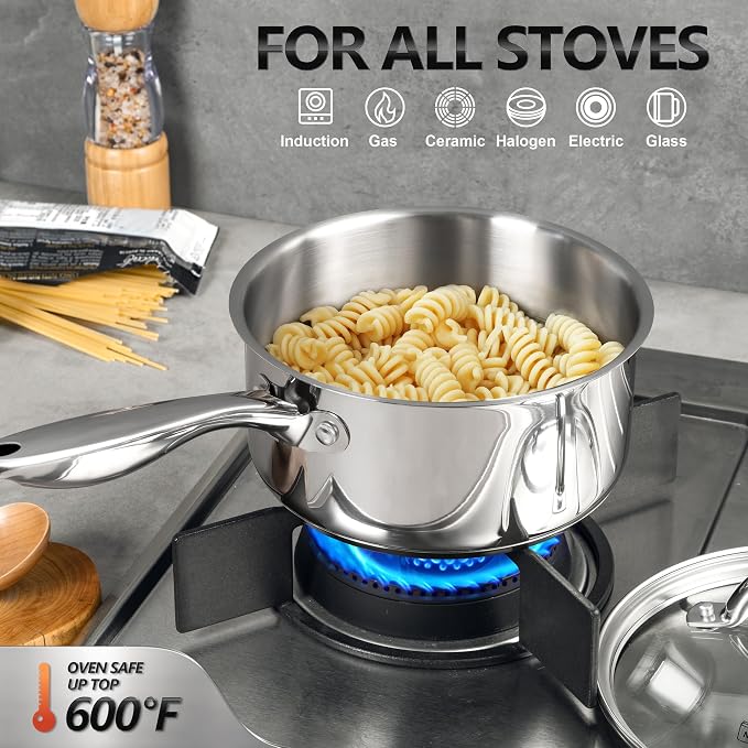 MICHELANGELO Saucepan Set 6pc, Triply Stainless Steel Sauce Pan - Image 5