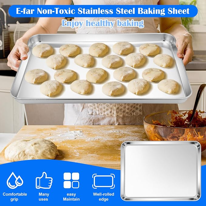E-far Large Baking Sheets Set of 3, 20”x14” Stainless Steel Cookie Sheet Pans - Image 6