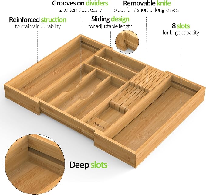 Bamboo Kitchen Drawer Organizer, Expandable Silverware Organizer - Image 9