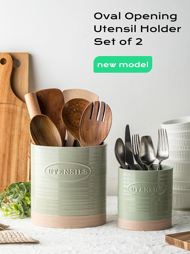 YHOSSEUN Kitchen Utensil Holder, 6.7"+5.1" Ceramic Utensil Holder - Image 4