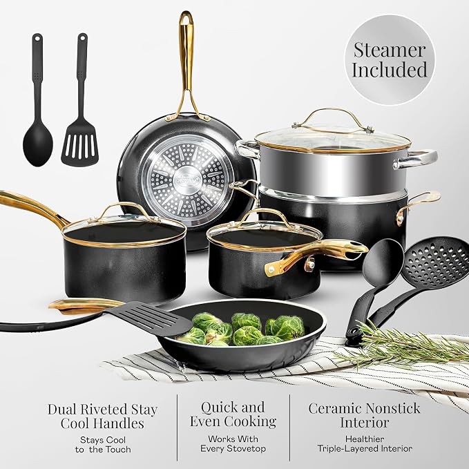 Gotham Steel 15 Pc Ceramic Cookware Set Nonstick, Ceramic Pots and Pans Set Non - Image 3