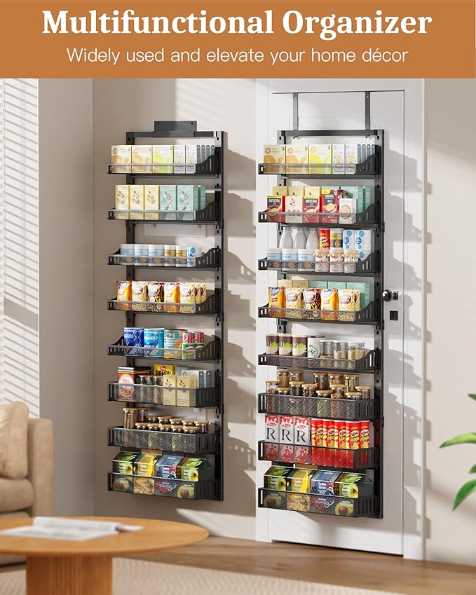 POKIPO 8-Tier Over the Door Pantry Organizer, Large Metal Door Spice Rack - Image 2