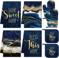 Leinuosen 8 Pcs Blue Marble Kitchen Decor Dish Towels and Oven Mitts Sets Pot by Leinuosen