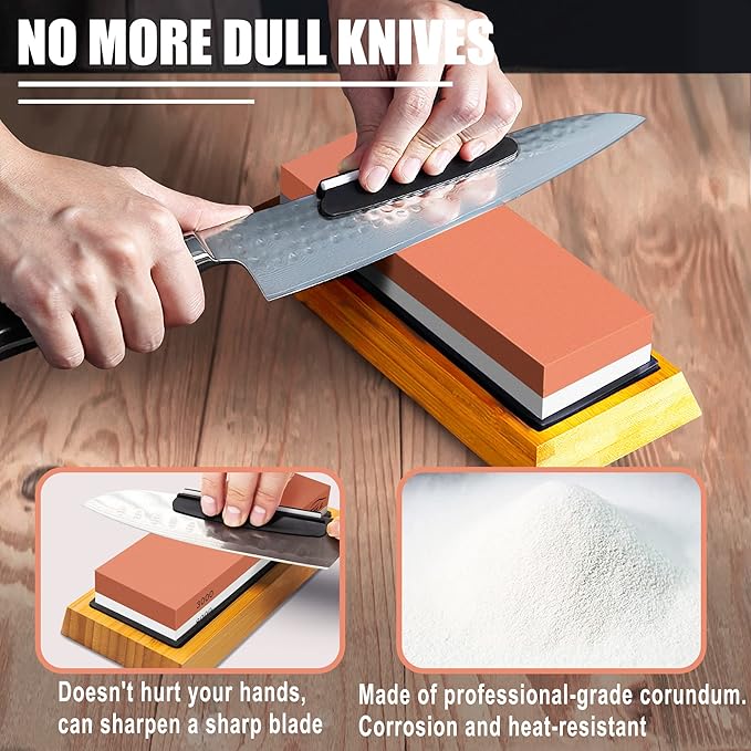 HMPLL Knife Sharpening Stone Set, Professional Whetstone 4 Side Grit 400/1000 - Image 5