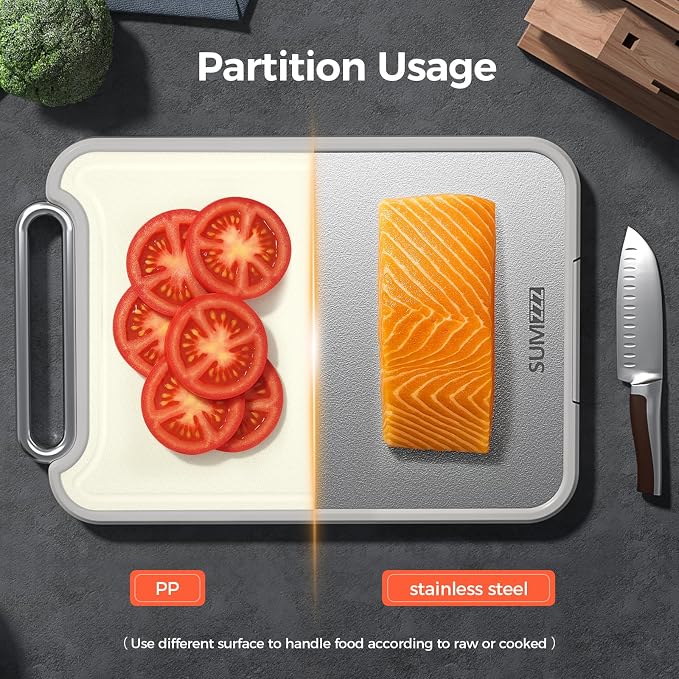 Sumzzz 2-in-1 Stainless Steel Cutting Board, Double-Sided - Image 6