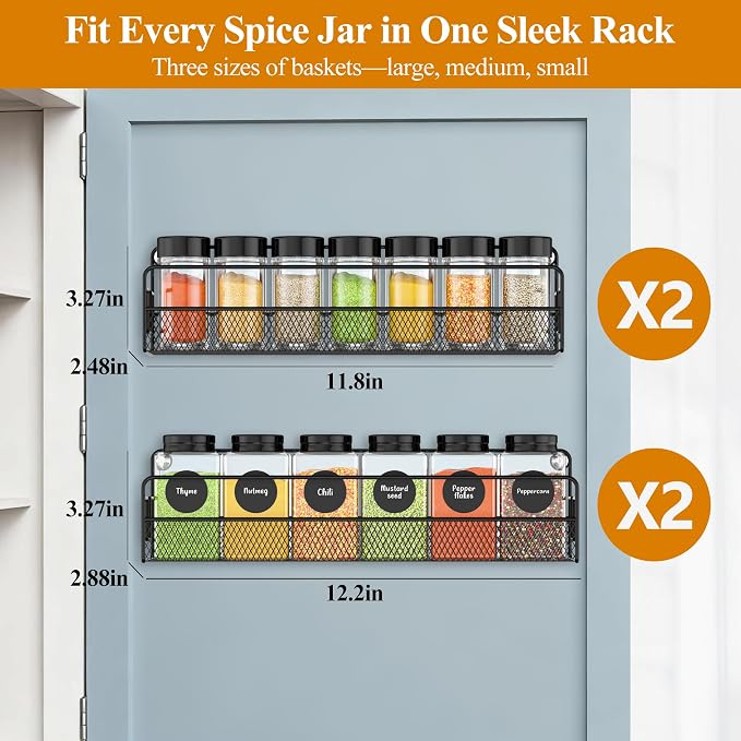 Wall Mounted Spice Rack Organizer, Pantry Door Organizer & Hanging Storage - Image 2