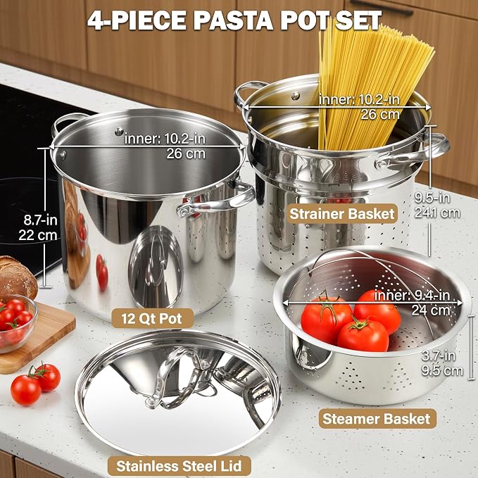 Cooks Standard Pasta Pot 18/10 Stainless Steel 12 Quart, Spaghetti Cooker - Image 2
