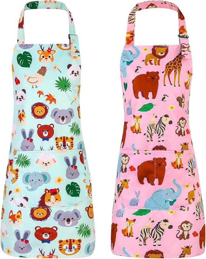 2 Pack Kids Apron, Cute Cooking Aprons, Waterproof Art Apron - Image 8