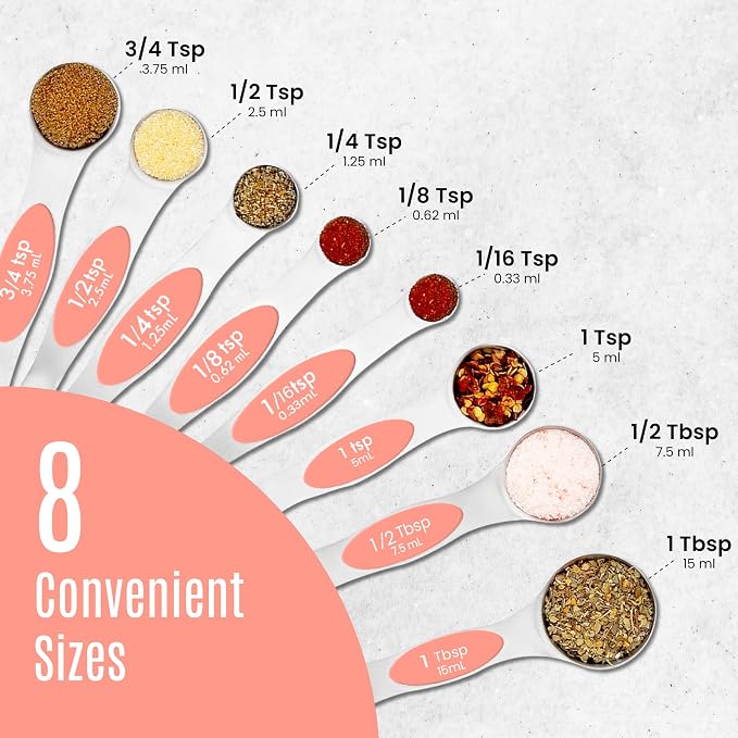 Magnetic Measuring Spoons Set of 9 Stainless Steel Dual-Sided Stackable - Image 7