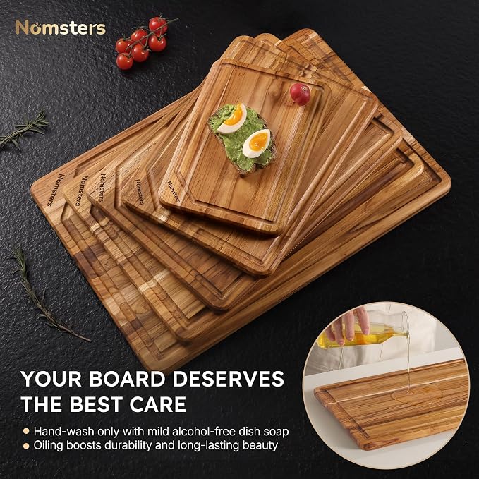 5 Pack Teak Wood Cutting Board Set - Image 8