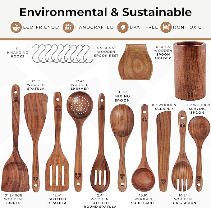 Wooden Spoons for Cooking – Wooden Cooking Utensils Set - Image 4