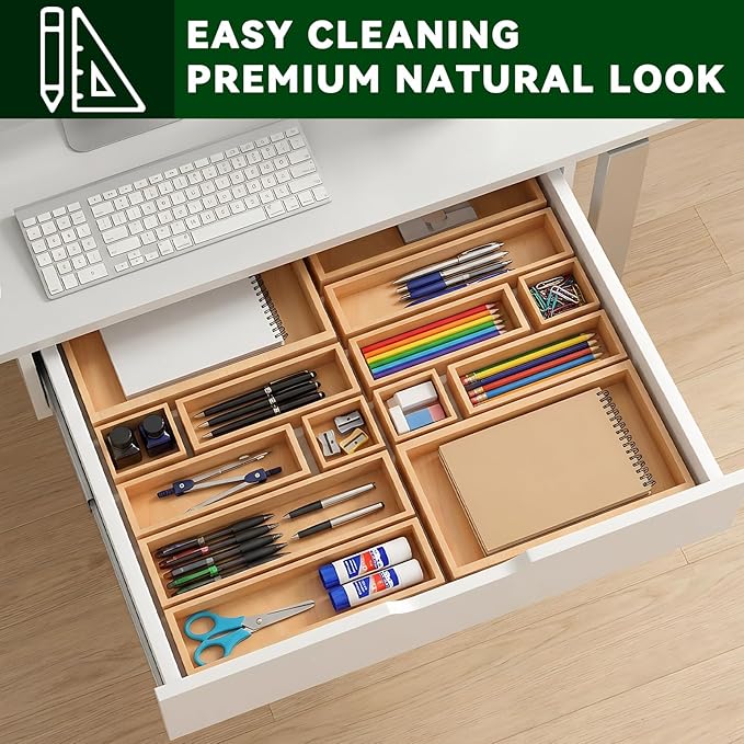 Bamboo Drawer Organizer 7 Pcs for Kitchen Multi-purpose Storage Dividers for - Image 8