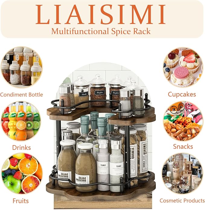 2 Tier Lazy Susan Organizer, 2-Tier Spinning Spice Rack - Image 2