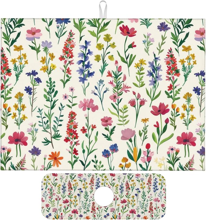 Watercolor Wildflower Dish Drying Mat by Unknown
