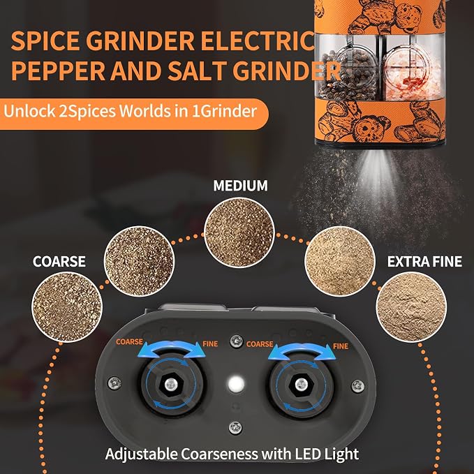 Dual Chamber Salt and Pepper Grinder Set Rechargeable, Electric Pepper Grinder - Image 3