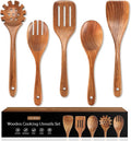 5 PCS Wooden Spoons for Cooking Natural Teak Kitchen Utensils Set Smooth by MULBOM