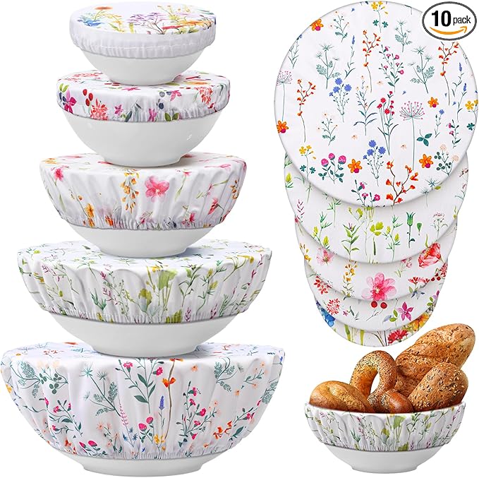 Patelai 10 Pcs Bowl Covers Reusable in 5 Size Stretch Cloth Fabric Elastic Food by Patelai