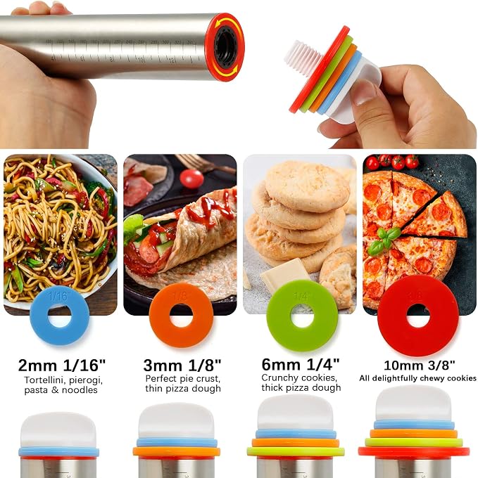 MIKULA Rolling Pin, Rolling Pins Thickness Rings and Silicone Baking Pastry Mat - Image 2