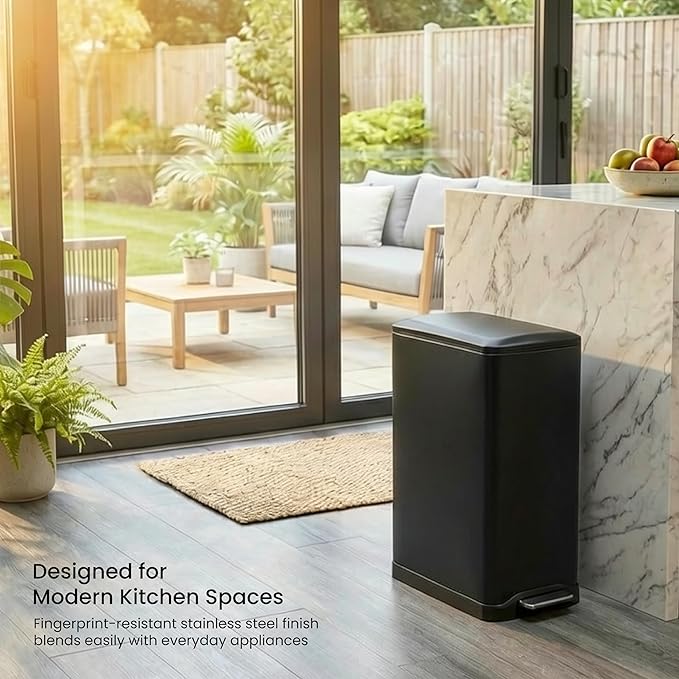 Home Zone Living 13 Gallon Slim Dual Compartment Kitchen Trash Can, Soft-Close - Image 3