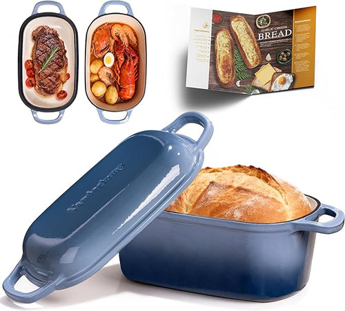 4.6-Quart Oval Dutch Oven for Bread Baking, 2 in 1 Enameled Cast Iron Bread Pan by Bakethewarmthoflife
