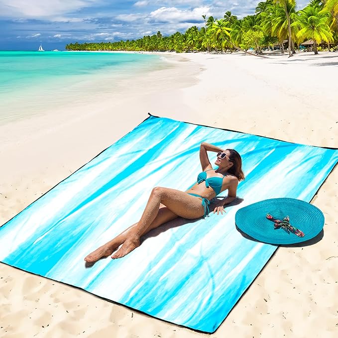 WIWIGO Beach Blanket Waterproof Sandproof Beach Mat 79" X 83"/10'x9'for 2-8 - Image 5